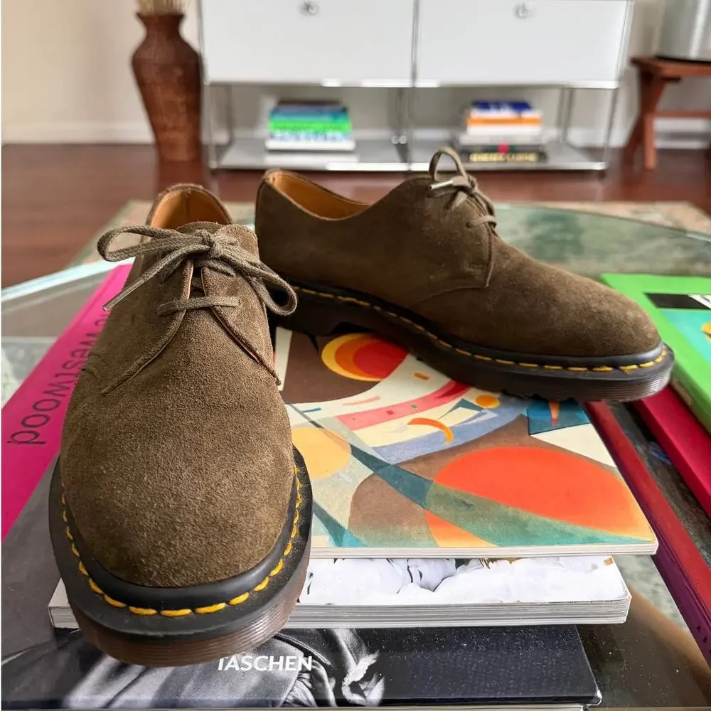 Dr. Martens 1461 Made in England C F Stead Olive Suede Oxfords